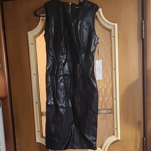 Calvin Klein Black Sleeveless Leather Dress